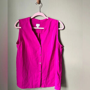 A New Day- collarless button up tank- hot pink